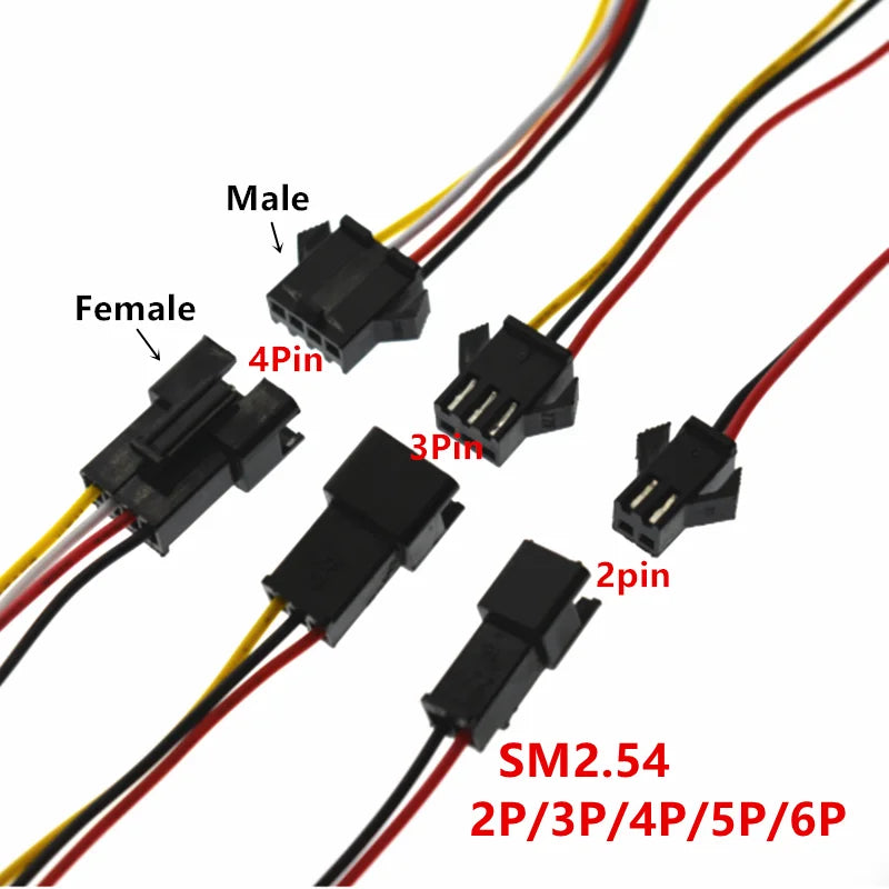 SM JST LED Connector Cable 2/3/4/5/6 Pin Plug Socket Male Female Wire Connector For RGB RGBW LED Strip Light Adapter