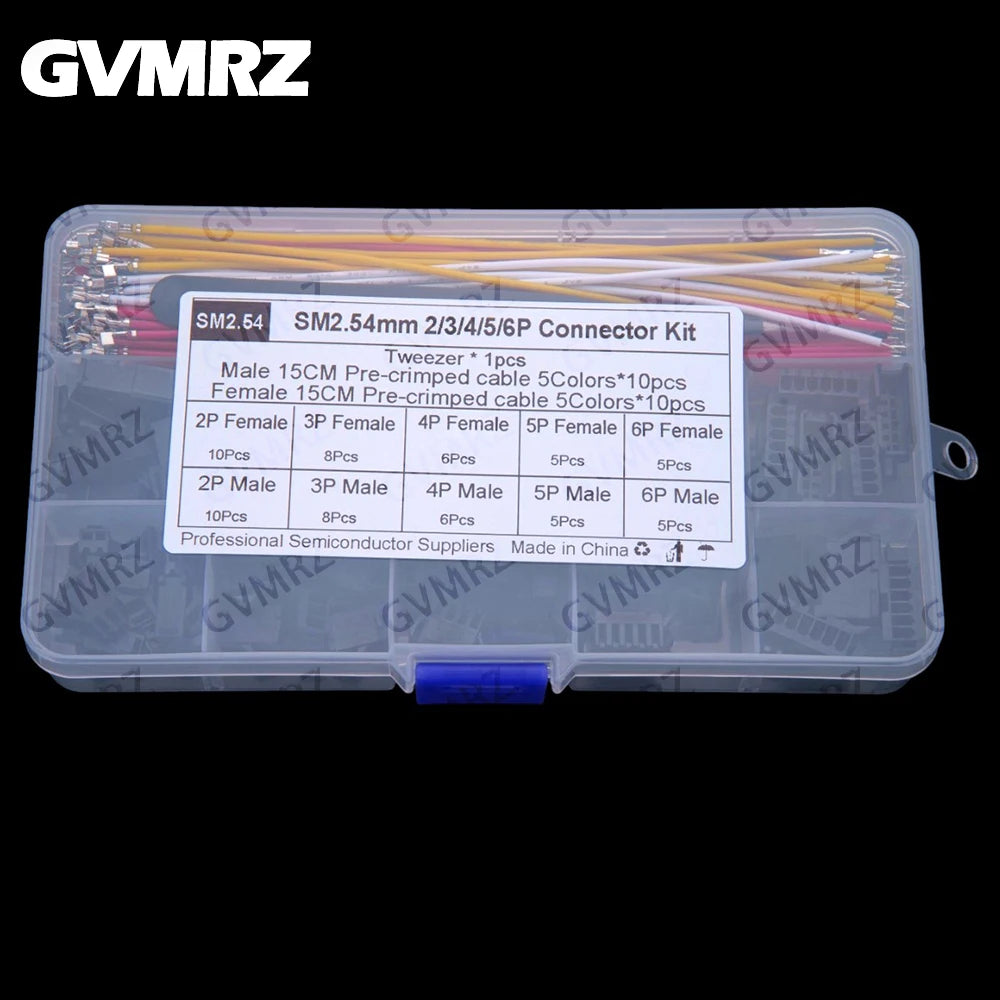 JST SM 2.54mm Male & Female Connector Kit with 22AWG Pre-Crimped Wire SM2.54 2/3/4/5/6 Pin Housing Adapter Cable Connector