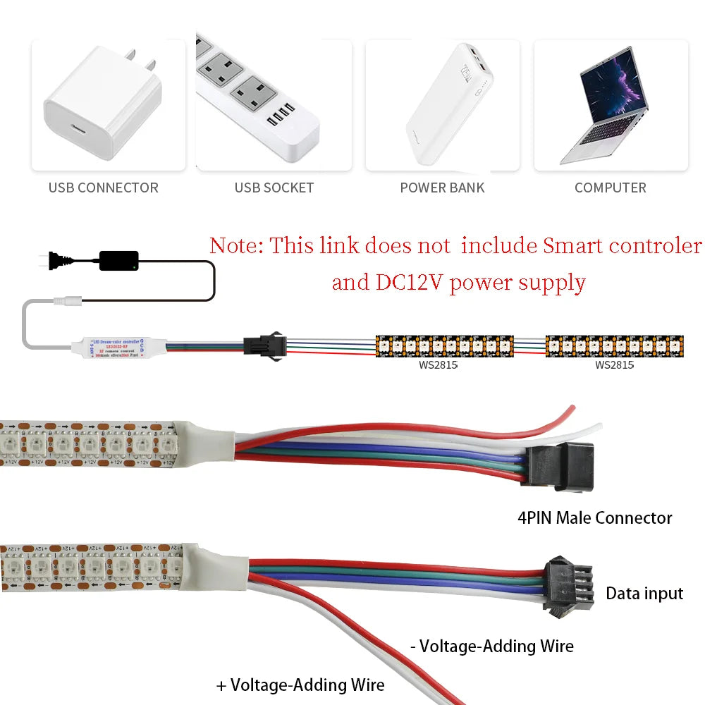 WS2815 Smart Full Color RGB LED Lights Strip 1M-5M 30/60/74/96/144 LEDs/m Individually Addressable IC LED Strips IP30 IP65 IP67