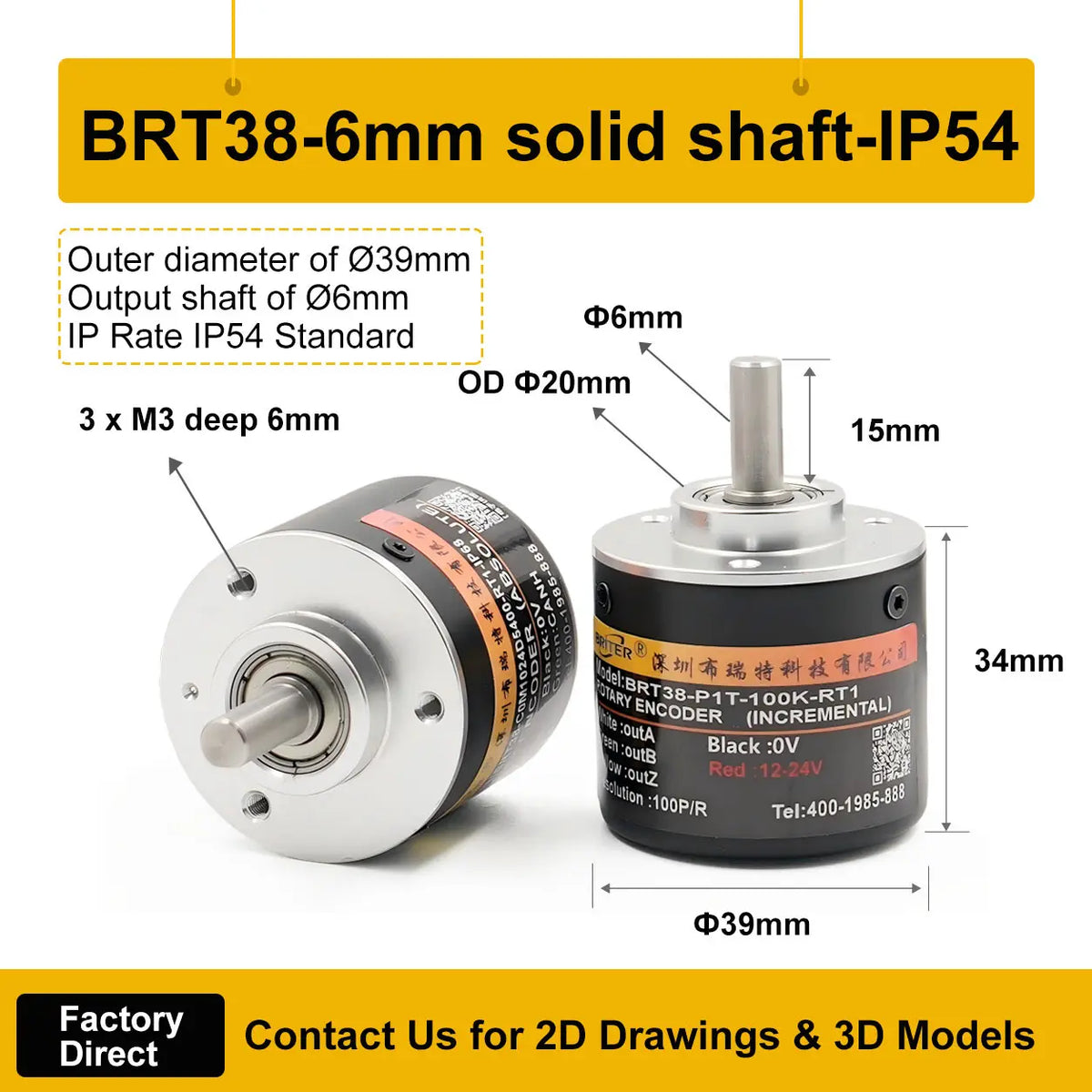 Briterencoder Single-turn Absolute Rotary Encoder SSI/RS485/Analog Output Waterproof, Power-Off Memory for Angle  & Speed