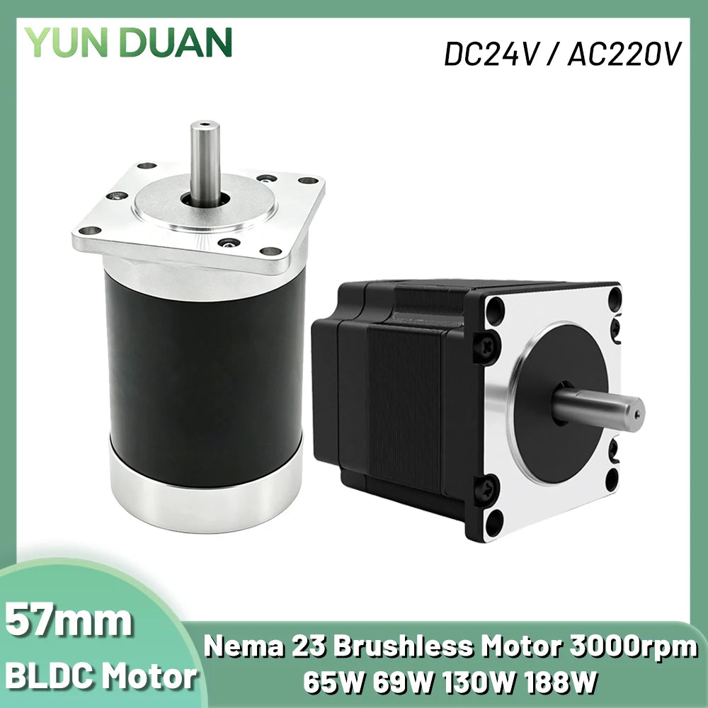BLDC Motor 65W 69W 130W 188W DC24V AC220V Brushless Motor Hall Sensor Motor Nema23 57mm 3000RPM 0.6Nm 3PH 8mm Shaft