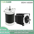 BLDC Motor 65W 69W 130W 188W DC24V AC220V Brushless Motor Hall Sensor Motor Nema23 57mm 3000RPM 0.6Nm 3PH 8mm Shaft