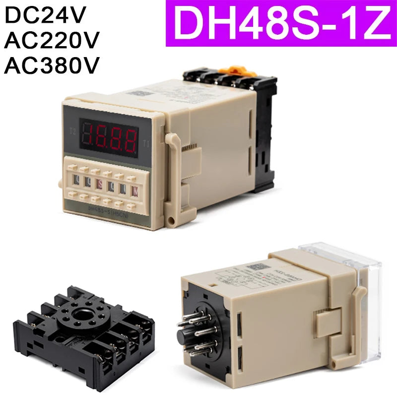 DH48S DH48S-1Z Digital Display Time Relay 220V 24V 12V A Set Of Power On Delay Timer AdjustAble