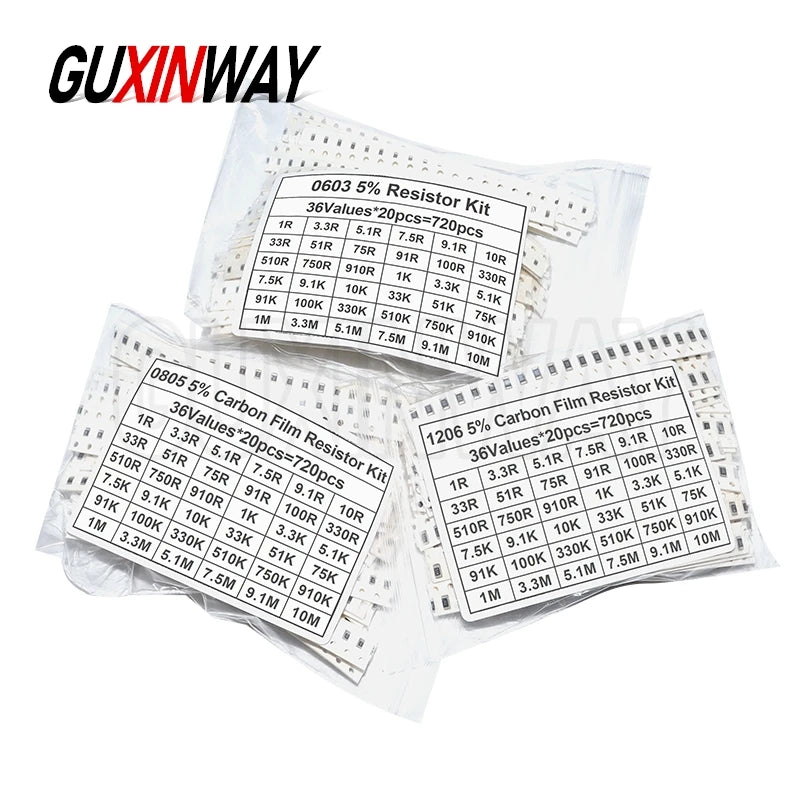 10/20/33/36/60/80 Values 1K 10K 20K 100K 100 200 220 ohm 0402 0805 0603 1206 2512 1210 SMD Resistor Kit Assorted Kit Sample Kit