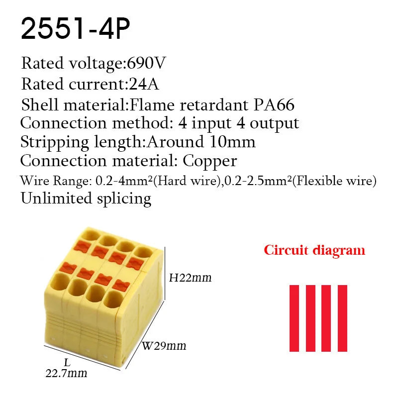 Push-In Wire Connectors Electrical Cable Terminal Block Multiple In/out DIN Rail Mount With Fixing Hole Spliceable DIY connectio