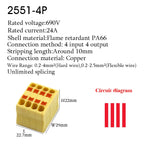 Wire Connectors Push-in Electrical Cable Terminal Block Multiple In Multiple Out Spliceable Mount On Din Rail With Fixing Hole