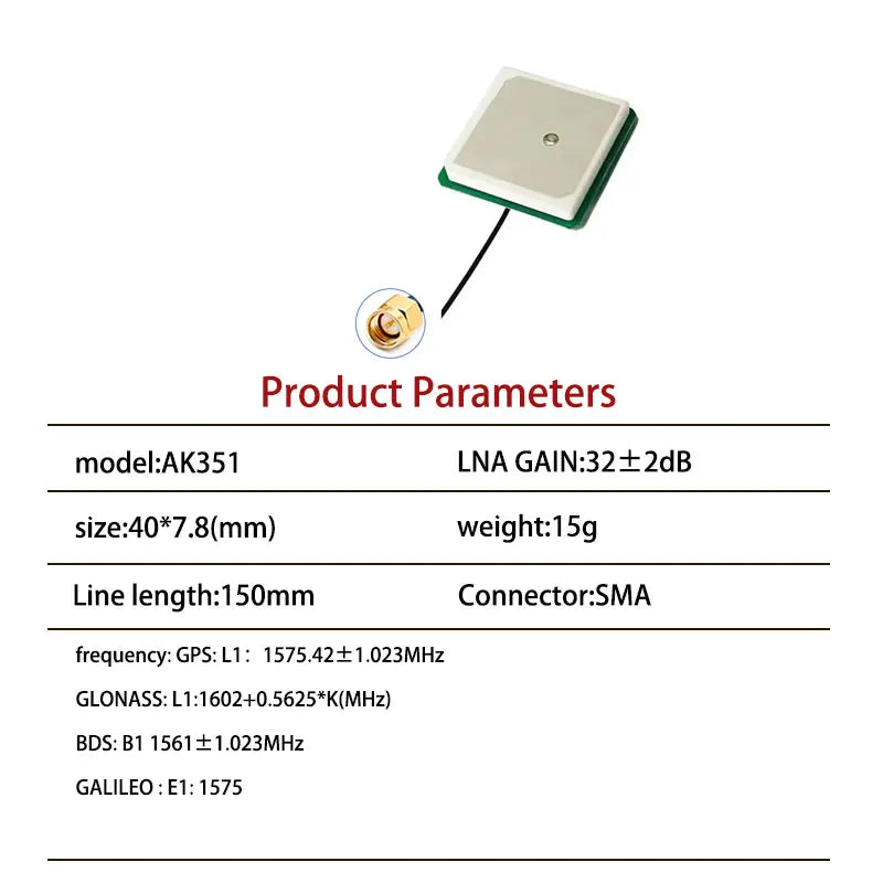 GPS/Beidou/GLONASS built-in active antenna 35x35x8mm high gain tri band M8N dedicated