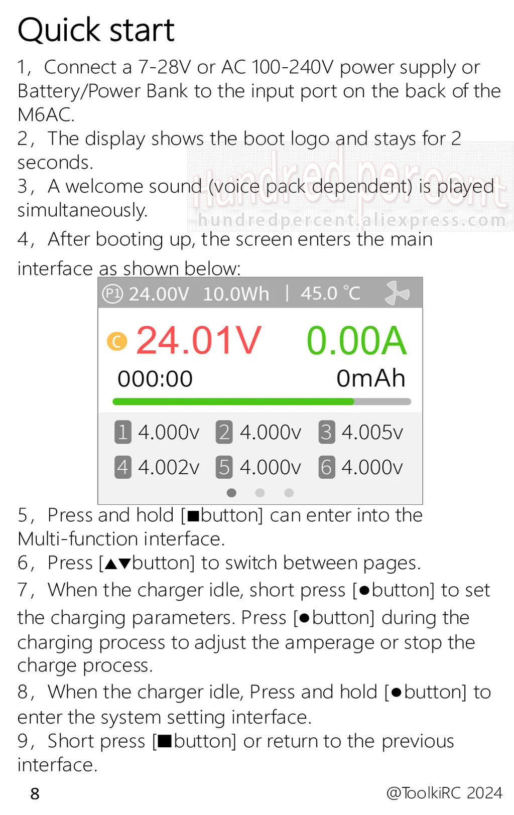 ToolkitRC M6AC Smart Lipo Battery Charger Discharger AC 120W DC300W MAX30A for 1-6S Battery FPV Model Spare Part LiHV LIFE LILON