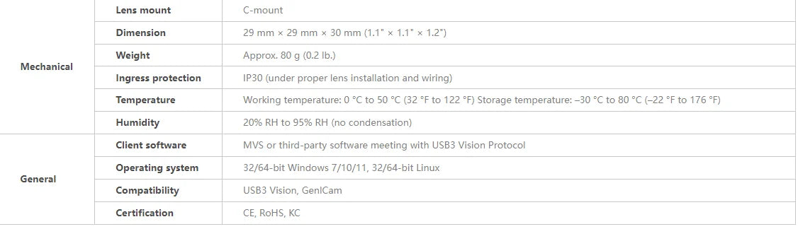 Hikrobot MV-CU020-90UM/UC Industrial Camera, 2MP 1/1.7" Global Shutter CMOS, USB3.0 Interface