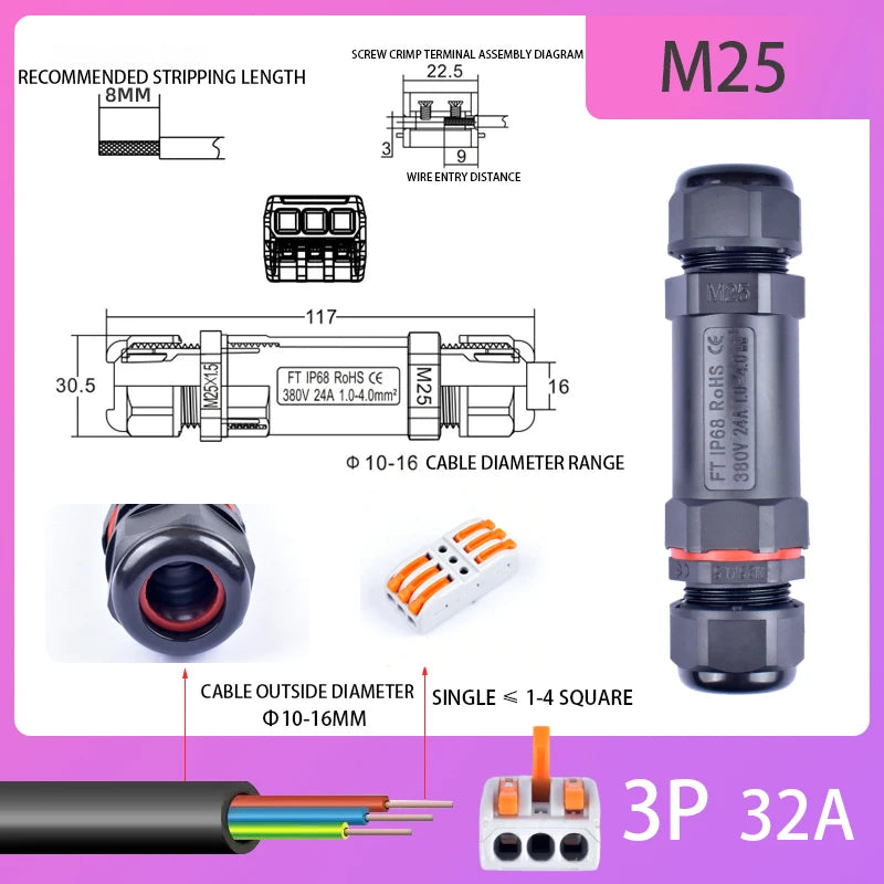 IP68 Waterproof Connector Outdoor LED Lighting Sealed Connector  Assembly Type Wire And Cable Quick Terminal Connector 2/3/4/5P