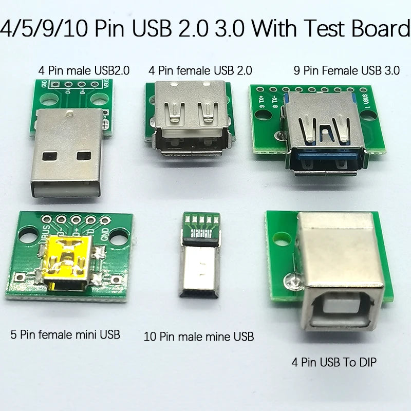 2Pcs DIY USB Mini USB 2.0 Male Female USB With Test Board Connector 4/5/9 Pin USB 3.0 With PCB Converter Adapter Breakout Board