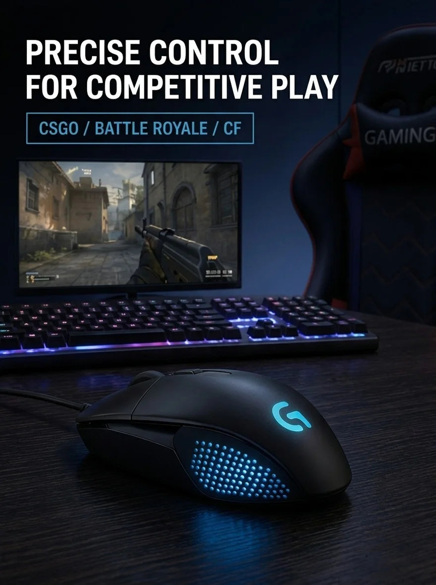Logitech G302 Wired Ambidextrous Gaming Mouse 4000DPI On‑The‑Fly DPI Switch RGB Backlit 6 Assignable Buttons For Laptop Desktop