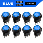 FILN 8PCS 12V 24V 110V 220V Waterproof Rocker Switch 3 Pin LED Lighted ON-OFF Round SPST Toggle Switch for Car Boat Marine PA66