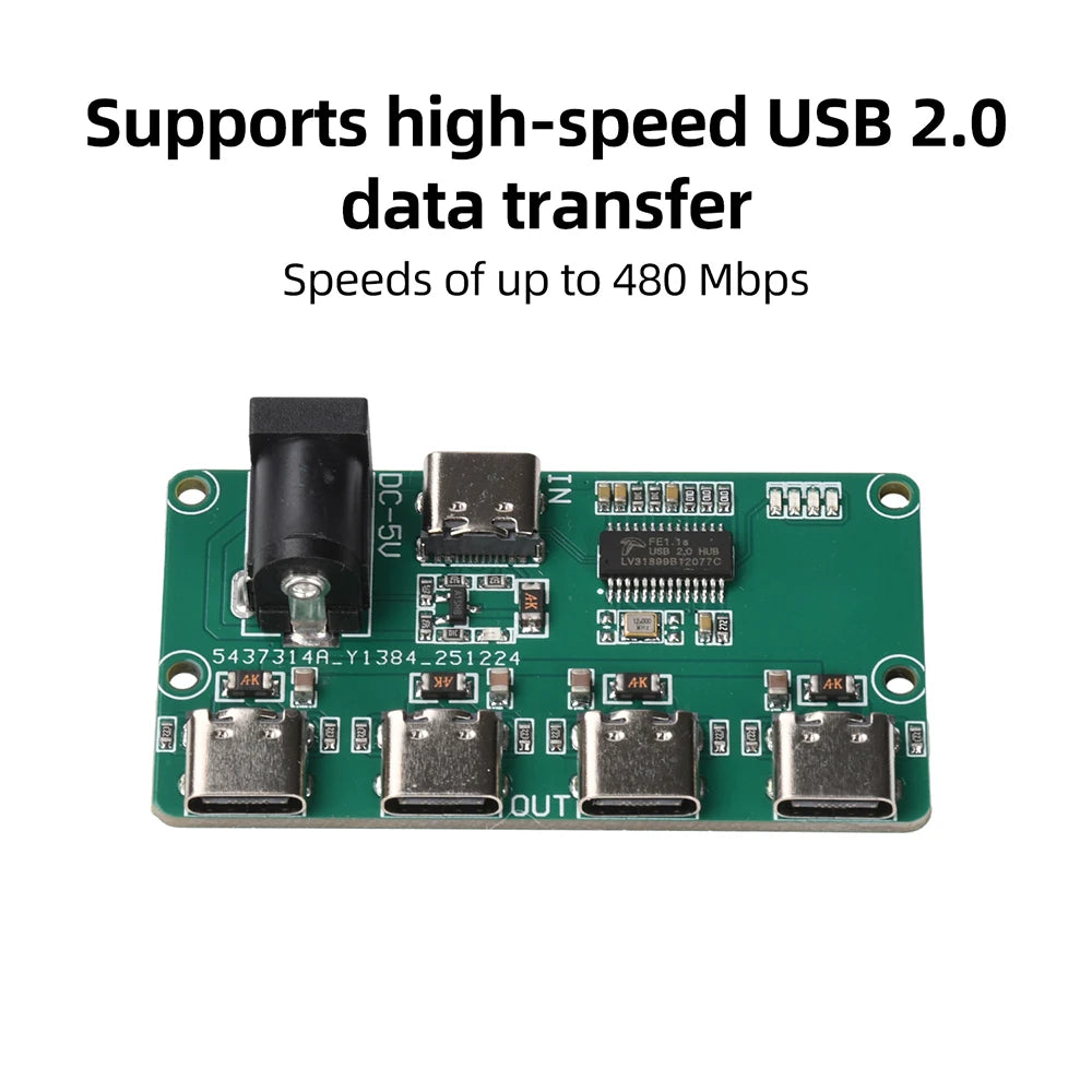 USB2.0 Hub Module DC5V Type C 1 To 4 Port Splitter Board DIY Electronic Circuit Expansion Adapter