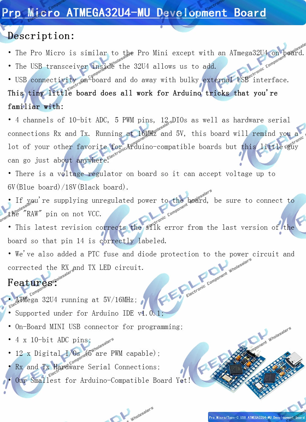Pro Micro ATmega32U4 5V 16MHz Original Chip Replace ATmega328 For Arduino Pro Mini With 2 Row Pin Header For Leonardo UNO R3