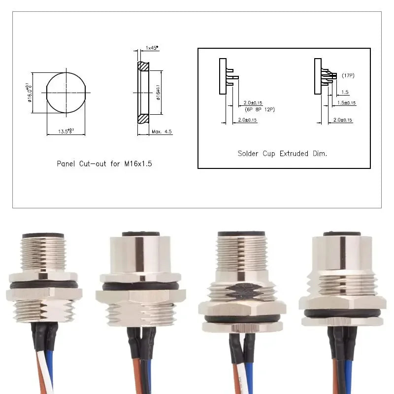 M12 2 3 4 5 6 8 12 17 Pin Metal Panel Mount Aviation Plug Socket Male Female Welding Connectors with 30cm Wire Adapter IP67