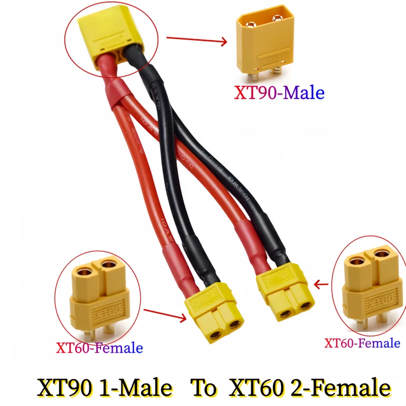 XT90 To XT60 Parallel Battery Cable 2-Way 12AWG Silicone Wire Male/Female Dual Extension Y Splitter for Battery Charger Motor