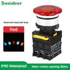 30mm Mushroom Button Switch with Light Waterproof Momentary Reset Self Locking Power Push Button Switch 12V 24V 220V 1NO 1NC Red