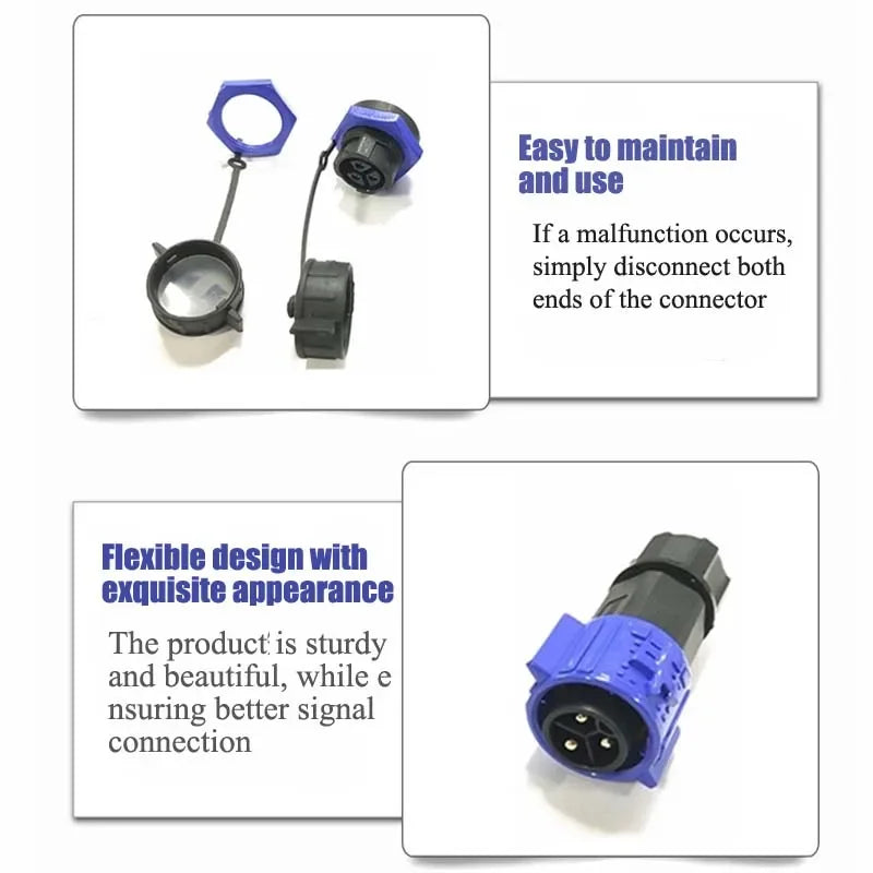 IP67 M25 50A 500V Waterproof Connector 2 3 4 Pin Self Locking E-bike Charging Power Aviation Panel Socket Electrical Cable Plug