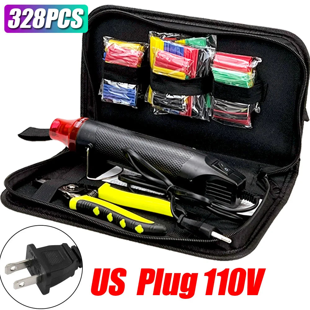 328/127pcs Heat Shrink Tube 2:1 Shrinkable Wire Shrinking Wrap Tubing Wire Connect Cover Protection with 300W Hot Air Gun