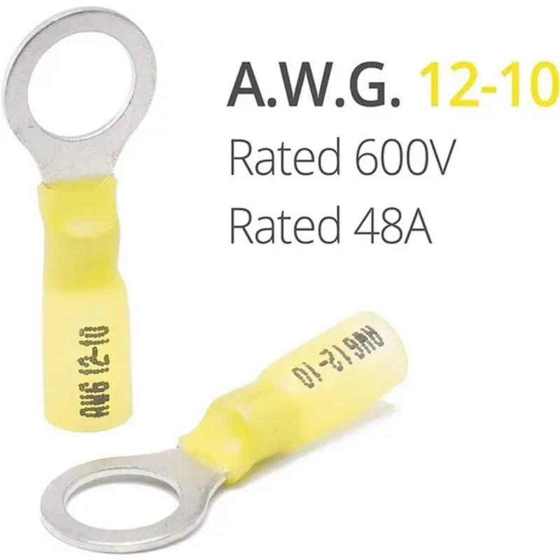 50x Heat Shrink Ring Round Insulated Terminals Wire Connectors Wiring Crimp Terminals RV1.25/2-5/6/8 Marine Seal Waterproof