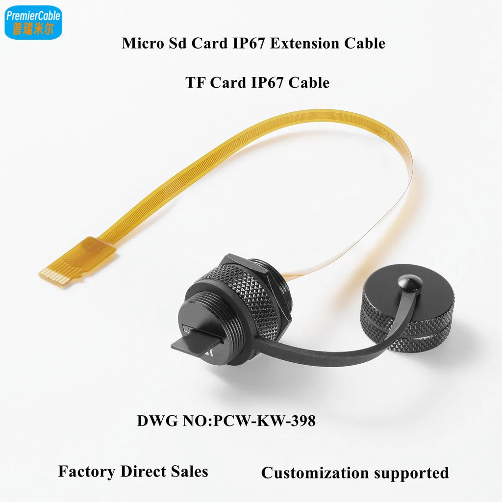 Outdoor IP67 Micro SD(TF) Card Extension Cable Panel Mount TF Card Flex Extender FPC IP67 Waterproof Cable For Cabinet Chassis