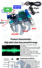 1~2PCS XH-M567 TPA3116D2 Dual-channel Stereo High Power Digital Audio Power Amplifier Board Audio Power Amplifier Board 50W*2