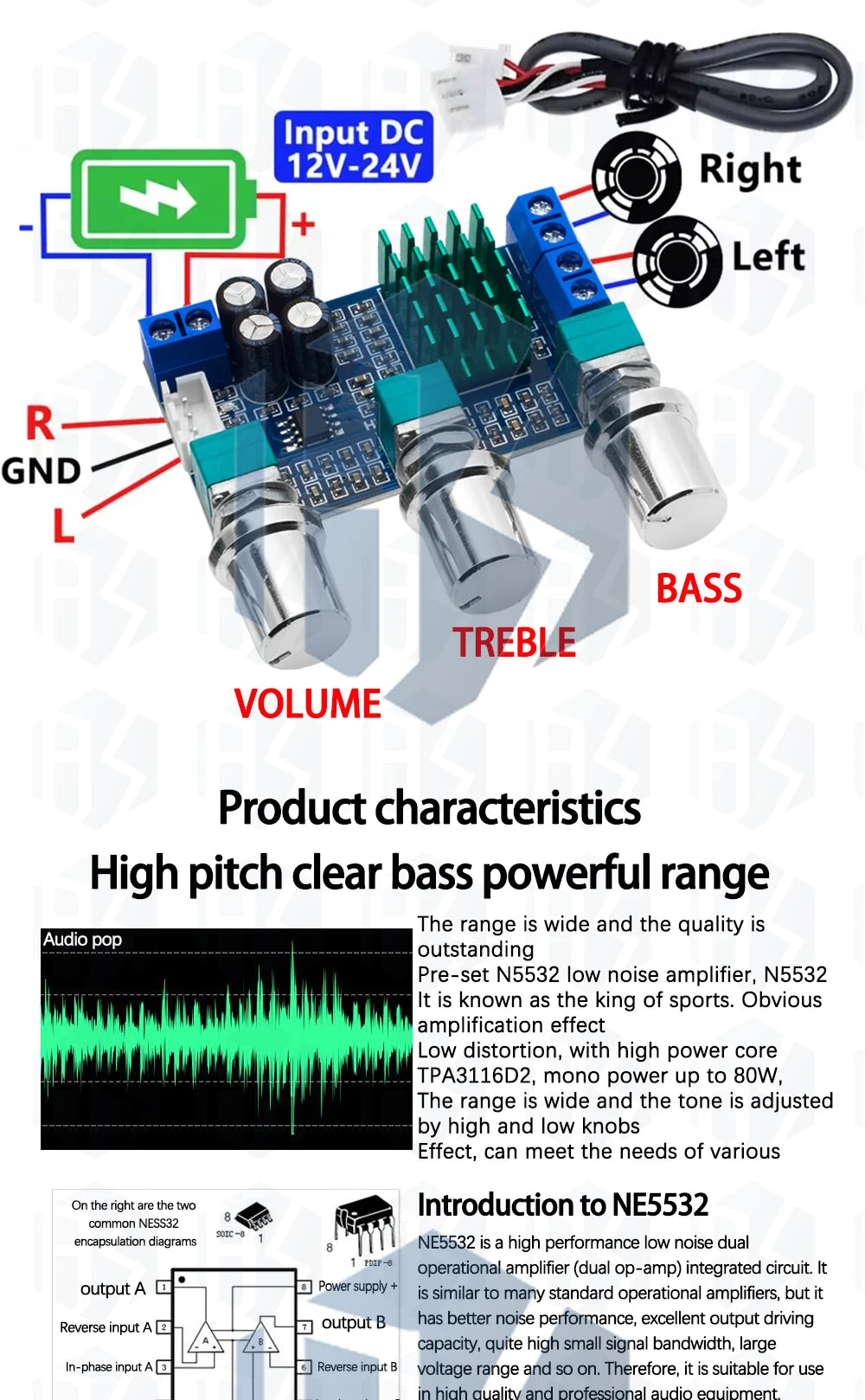 1~2PCS XH-M567 TPA3116D2 Dual-channel Stereo High Power Digital Audio Power Amplifier Board Audio Power Amplifier Board 50W*2