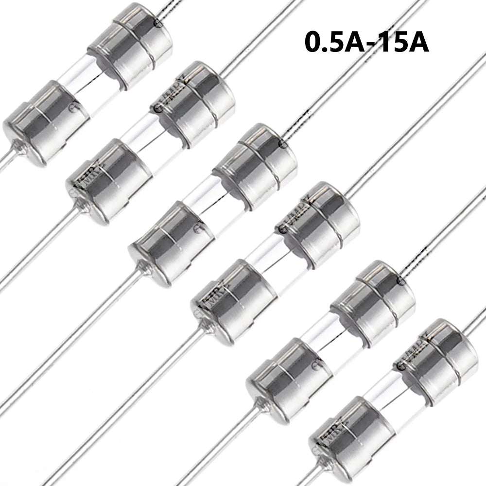 100PCS/lot 3.6x10mm 1A 1.5A 10A AMP Glass Fuse with Leads Axial Leaded Fuse Tube for PCB Circuit Board Electronics Protection