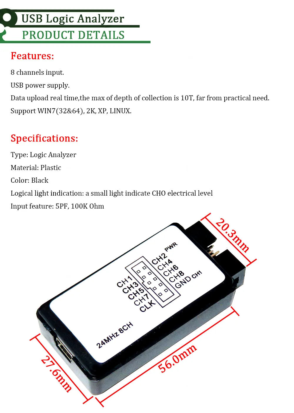 USB Logic Analyzer 24MHz 8 Channel 24M/seconds Logic Analyzer Debugger For ARM FPGA Logic Analyzer Logic 24M 8CH
