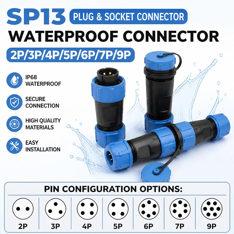 SP13 Waterproof Aviation Connector IP68 Cable to Cable In-line Plug Socket 2 3 4 5 6 7 9 Pin Circular Connector Adapter Kit