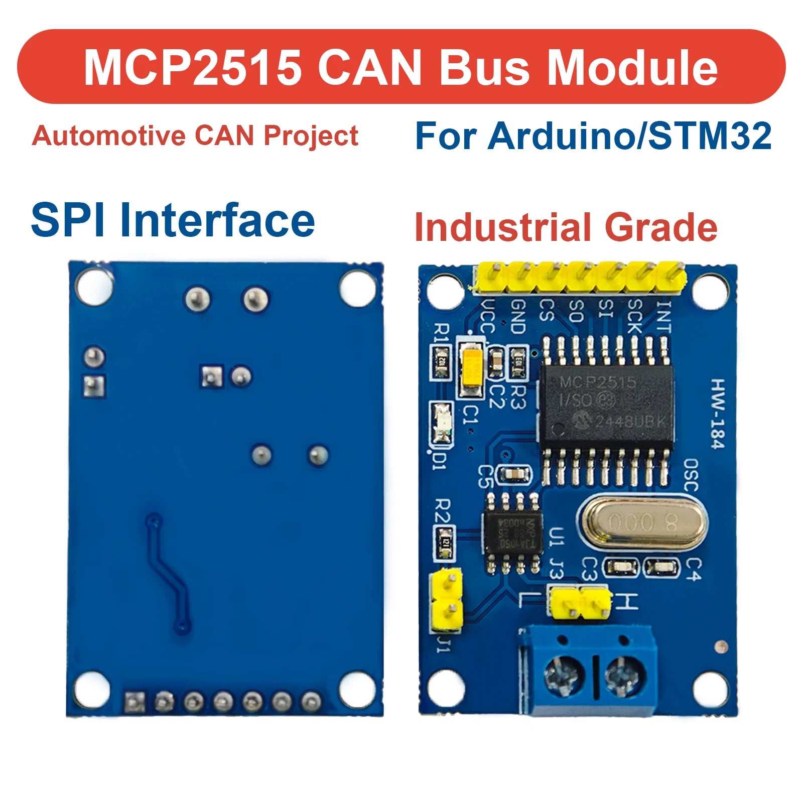 MCP2515 CAN Bus Module TJA1050 SPI Interface Receiver High Speed Industrial Grade for Arduino for STM32 for 51 MCU Automotive