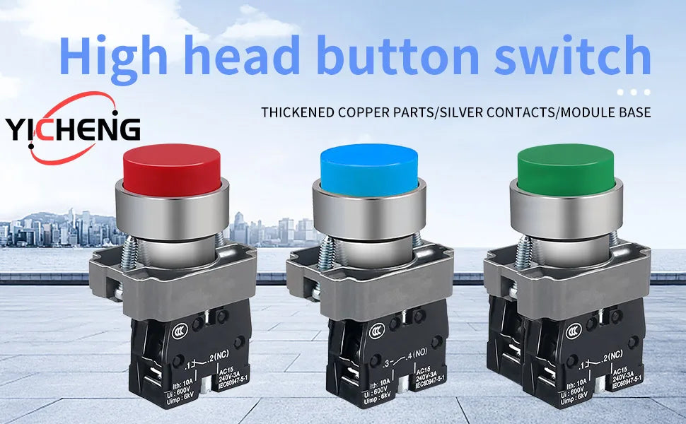 10Pcs 22MM High head Momentary Push Button Switch 1NO1NC SPDT 10Amp 600V Metal Head Waterproof IP65,Control power button switch