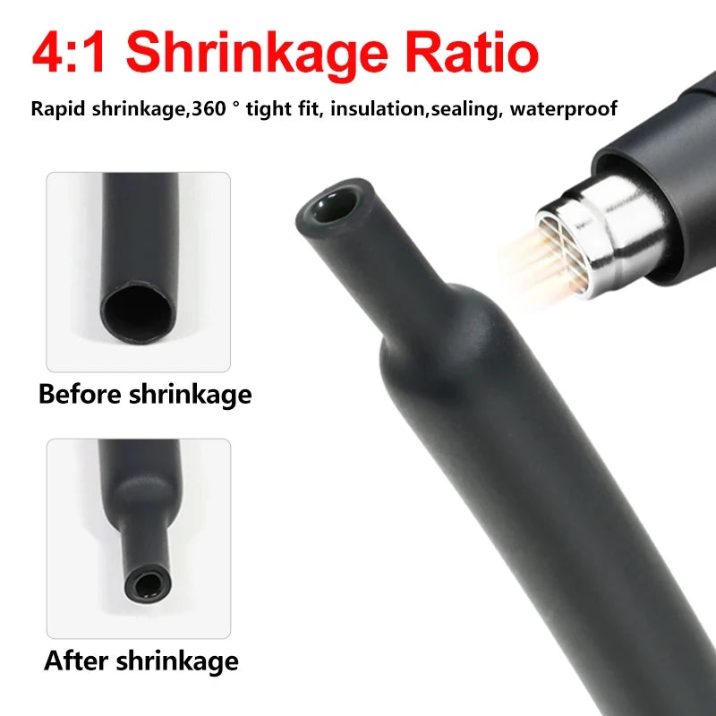 1-5m 4:1 Heat Shrink Tube With Glue Adhesive Lined Polyolefin 4mm-52mm Waterproof Dual Wall Cable Insulation Sleeve Wire Repair