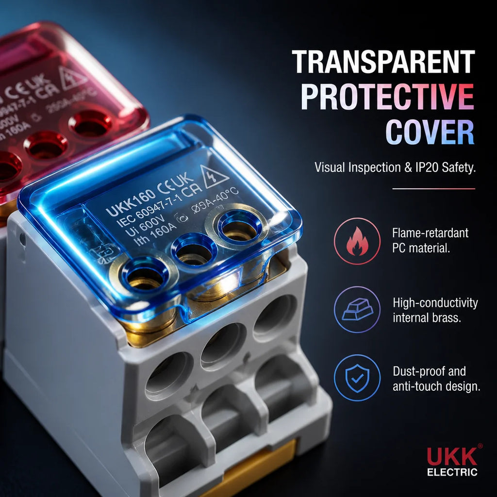UKK 80A-500A High Current DIN Rail Power Distribution Block One Input Multiple Output Electrical Terminal Connector ```
