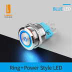 LANBOO 22B2 Economy Metal Pushbutton Switch / 1NO1NC / Momentary or Latching Available. Ring/Power Supply Button