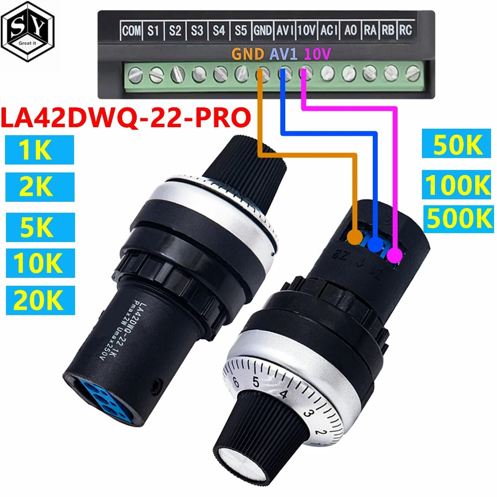 LA42DWQ-22-Pro 1K 2K 5K 10K 20K 50K 100k 200k 500K  22mm Diameter Pots Rotary Potentiometer Resistance Switch for arduino