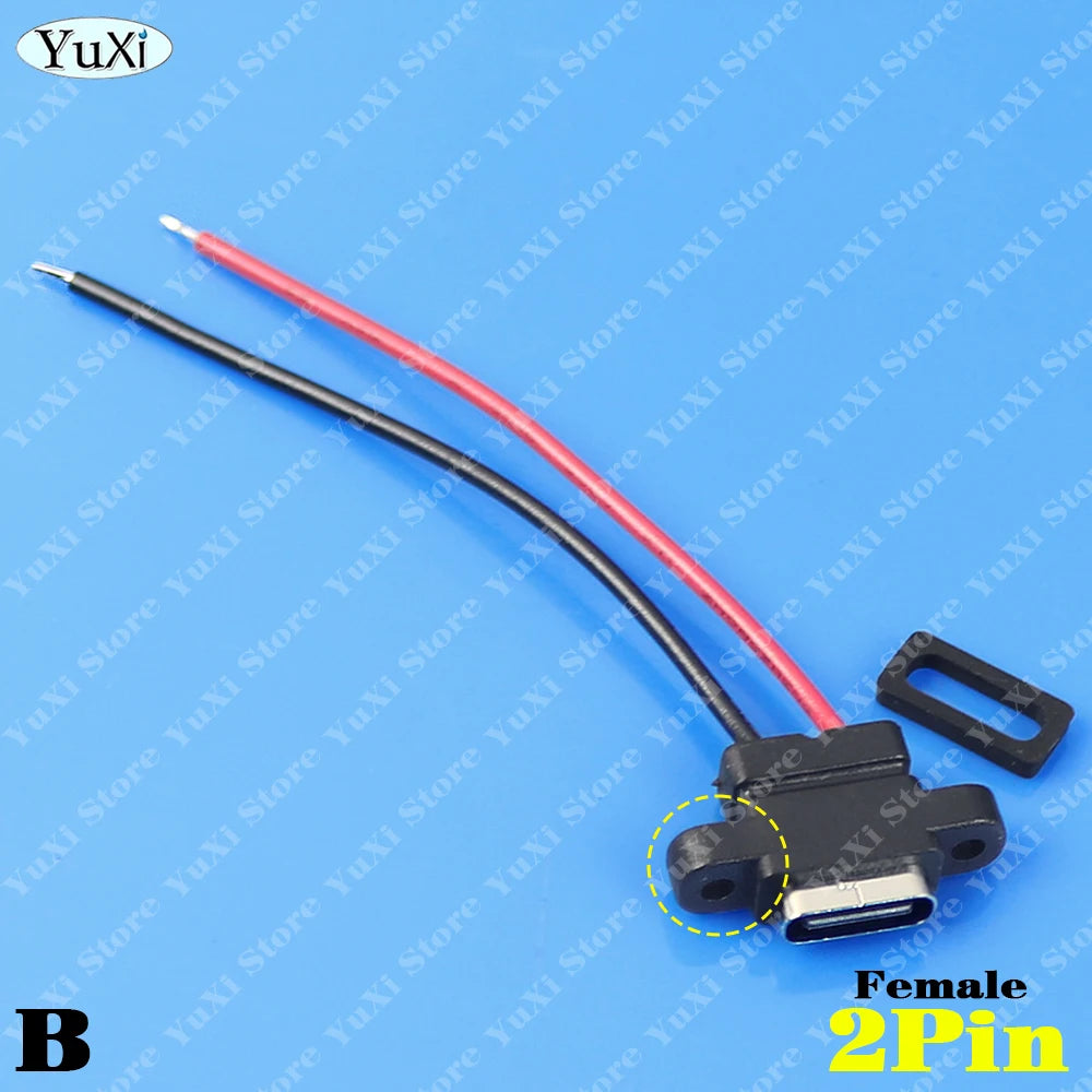 USB Type-C Waterproof Connector Male Female 2Pin Fast Charging Jack Port USB-C 4Pin Charger Plug Data Transmission Cable 3A 5V