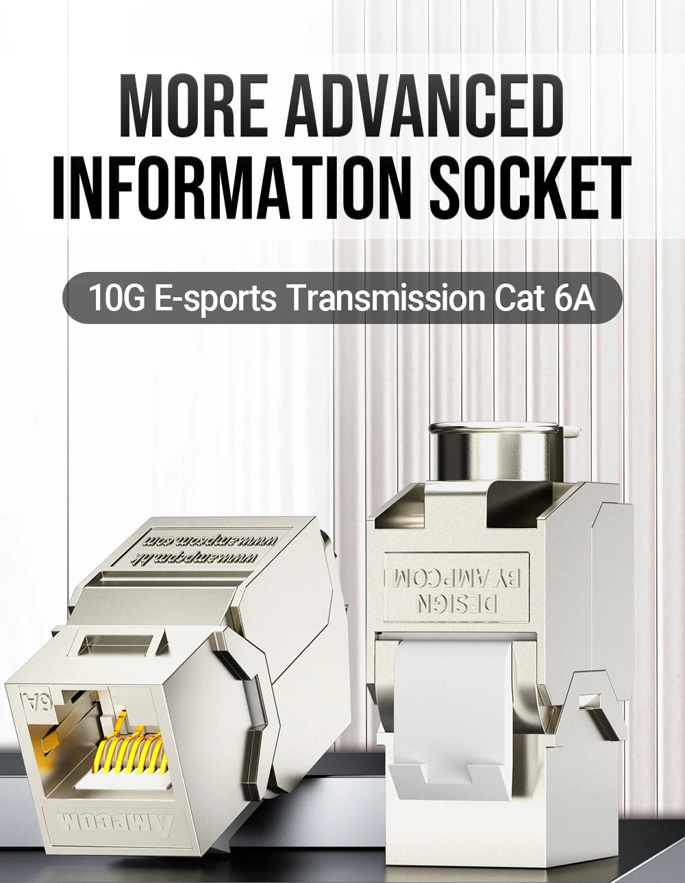AMPCOM CAT7 RJ45 Keystone Jack, STP Shielded Tool Free Self-Locking CAT8 Cat6a Keystone Zinc Alloy RJ45 Module Coupler Adapter
