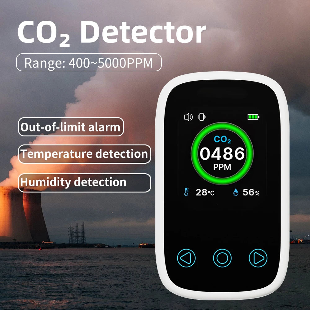 3 in 1 CO2 Air Quality Detector Carbon Dioxide Detector Gas Monitor CO Temperature Humidity Meter NDIR Sensor Type-C Charging