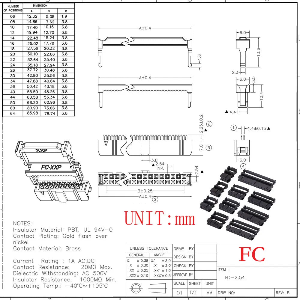 2.54MM Pitch 6 Position 8 10 14 16 18 20 24 26 30 34 40 Pin DC3 Header Male Socket Female IDC Socket IDC Connector Ribbon Cable