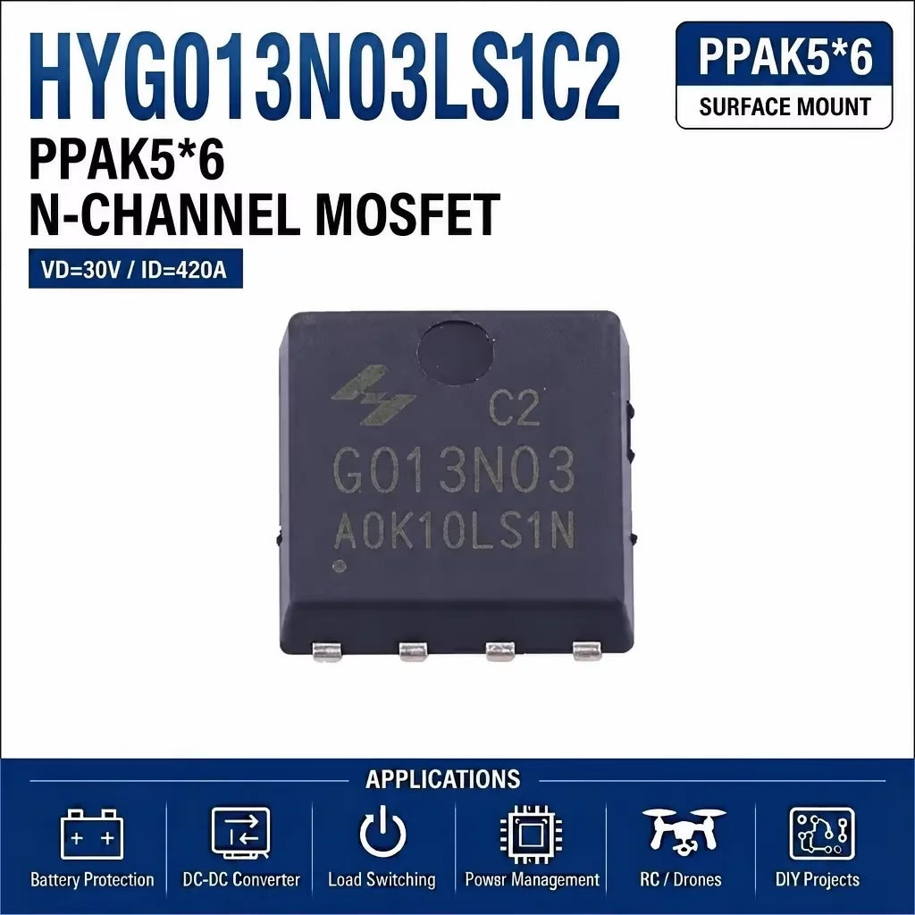 (10 pcs) HYG013N03LS1C2 PPAK5*6 G013N03 - N-Channel MOSFET 30V 150A 1.3mΩ HYG013N03