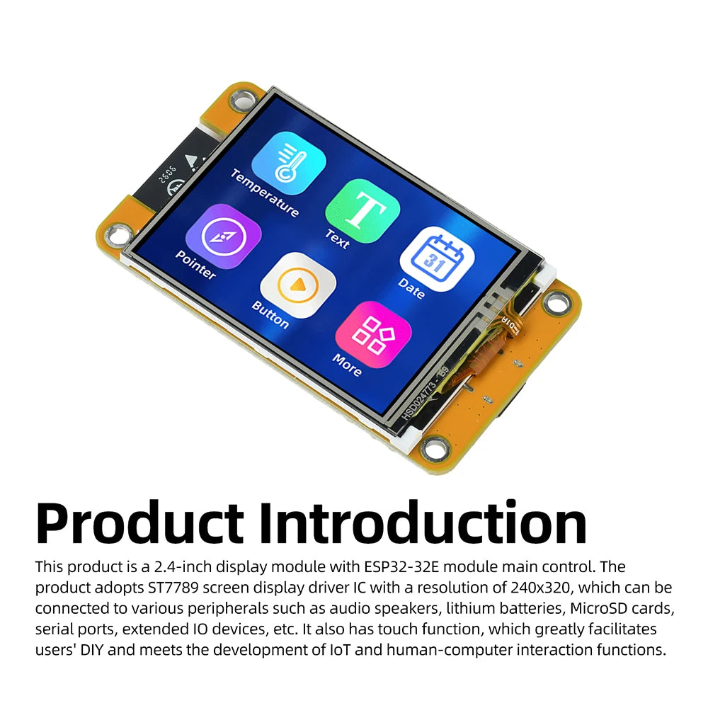 ESP32 2.4-Inch Capacitive Touch Display Wifi Bluetooth Development Board 240 x 320 Resolution Development Board CH340 Type C
