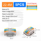 Quick Butt Lever Crimp Terminals Wire Connectors 2-12 Way With Fixing Holes Push-In Universal Compact Electrical Terminal Block