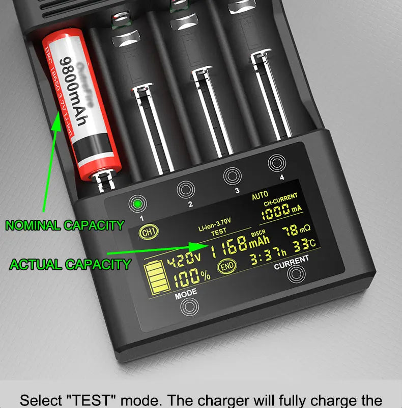 LiitoKala Lii-600 4 Bay LCD Smart Charger 3A Fast Charging 18650 21700 26650 26700 Li-ion NiMH AA AAA C Capacity Tester
