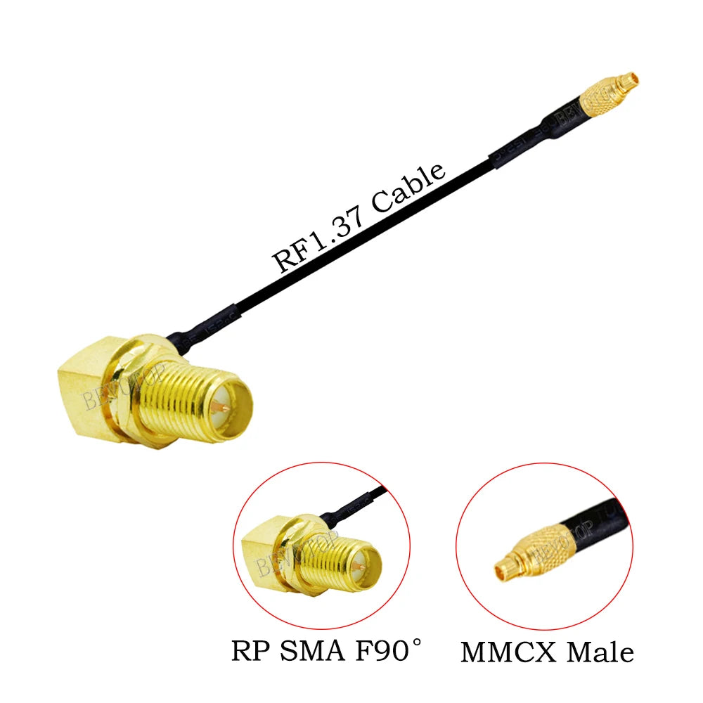RF1.37 SMA Male Female to MMCX Male 90 Degree FPV Antenna Connector 50 ohm RF Coaxial Extension Jumper OD=1.37 Cable