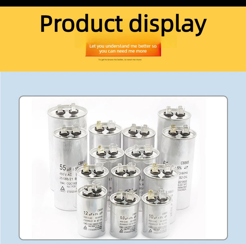 CBB65 AC Motor Capacitor Air Conditioner Compressor Start Capacitor 450VAC 5uF 20uF 25uF 30uF 35uF 40uF 45uF 50uF 60uF 70uF 5%
