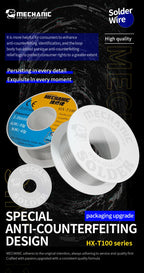 MECHANIC OFFICIAL HX-T100 55G High Purit Low Melting Point Fine Solder Wire Rosin Core 0.2mm-1.2mm For Mobile Phone Repair