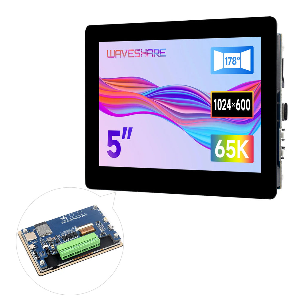 Waveshare ESP32-S3 5inch Capacitive Touch Display Development Board, 5-Point, 32-Bit LX7 Dual-Core Processor, ESP32 With Display