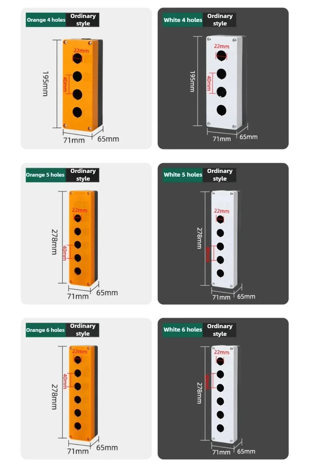 1/2/3/4/5 Hole Button Switch Control Box Button Emergency Stop Dustproof Waterproof IP65 Button Thickened Yellow Gray